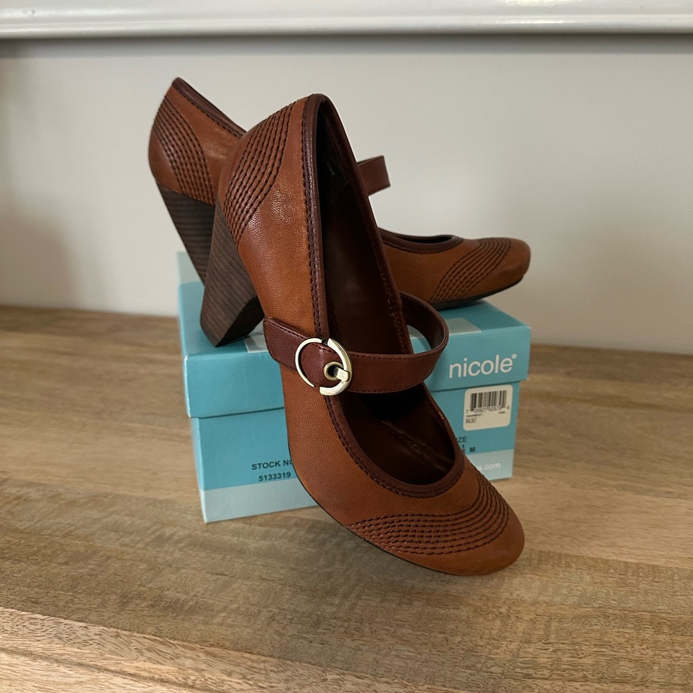 Nicole Walnut Mary Jane Heels